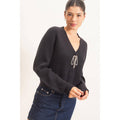 Rhinestone Bow Tie-Front Sweater