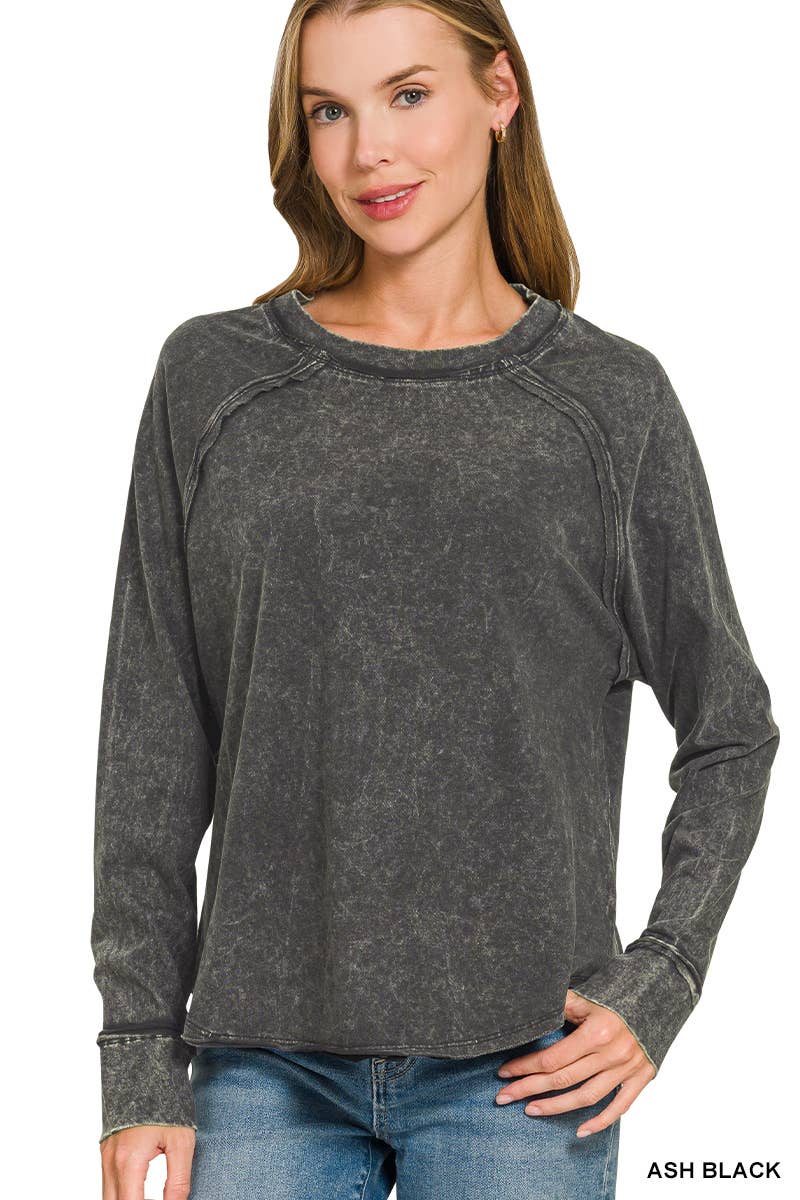 Washed Scoop Neck Long Sleeve Top Zenana