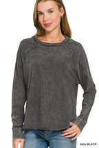 Washed Scoop Neck Long Sleeve Top Zenana