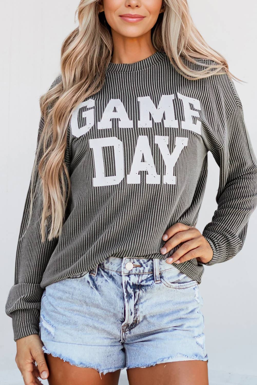 GAME DAY Graphic Textured Long Sleeve Top