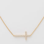 18K Gold Dipped CZ Sideways Cross Necklace