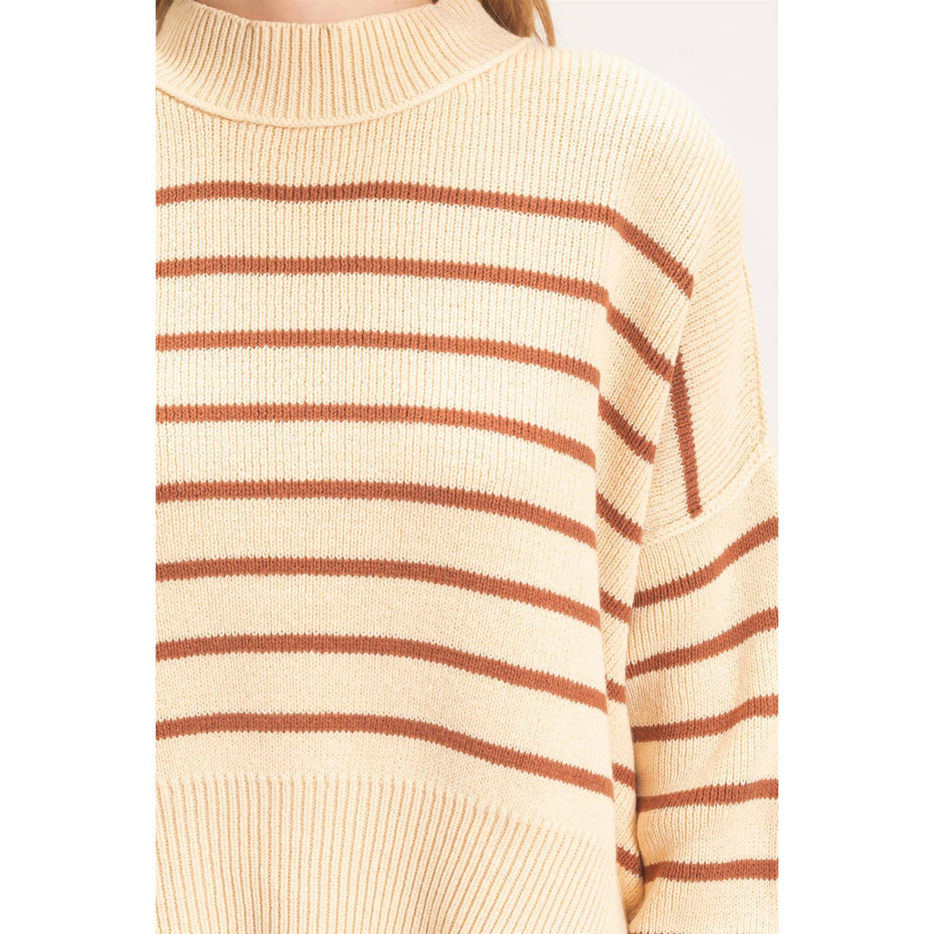 Striped Mock Neck Cropped Sweater