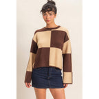 Crew Neck Checkered Sweater