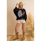 OVERSIZED PLAID GHOST APPLIQUE HALLOWEEN SWEATSHIRT