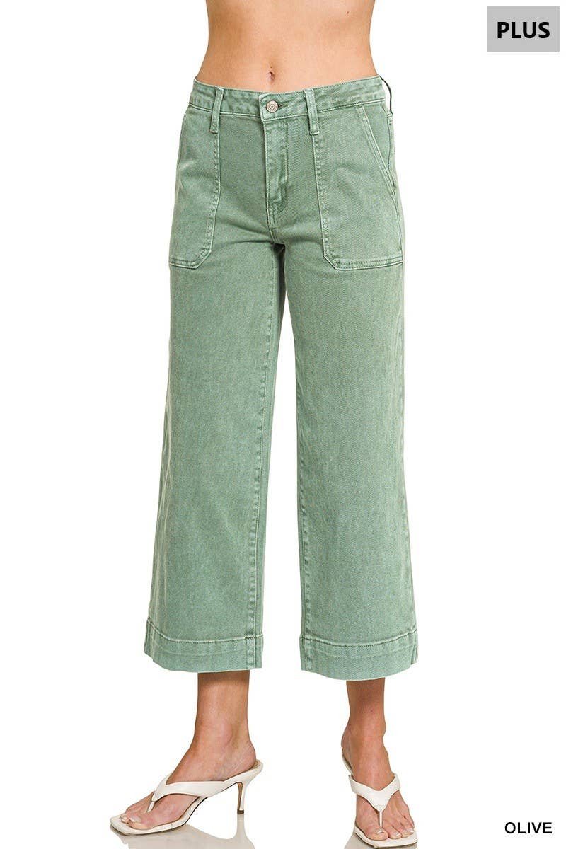 Plus Cropped Wide Leg Color Denim Pants