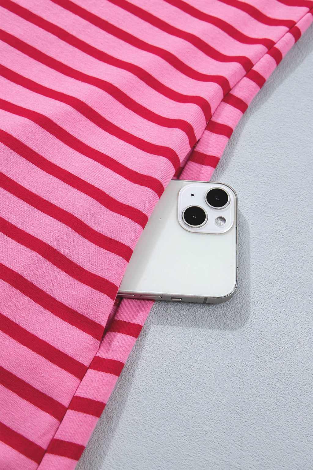 Striped Short Sleeve Scalloped Trim Side Slit Dress (S-XL)