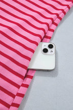 Striped Short Sleeve Scalloped Trim Side Slit Dress (S-XL)
