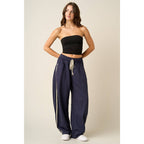 LACE TRIM BARREL LEG DRAWSTRING PANTS