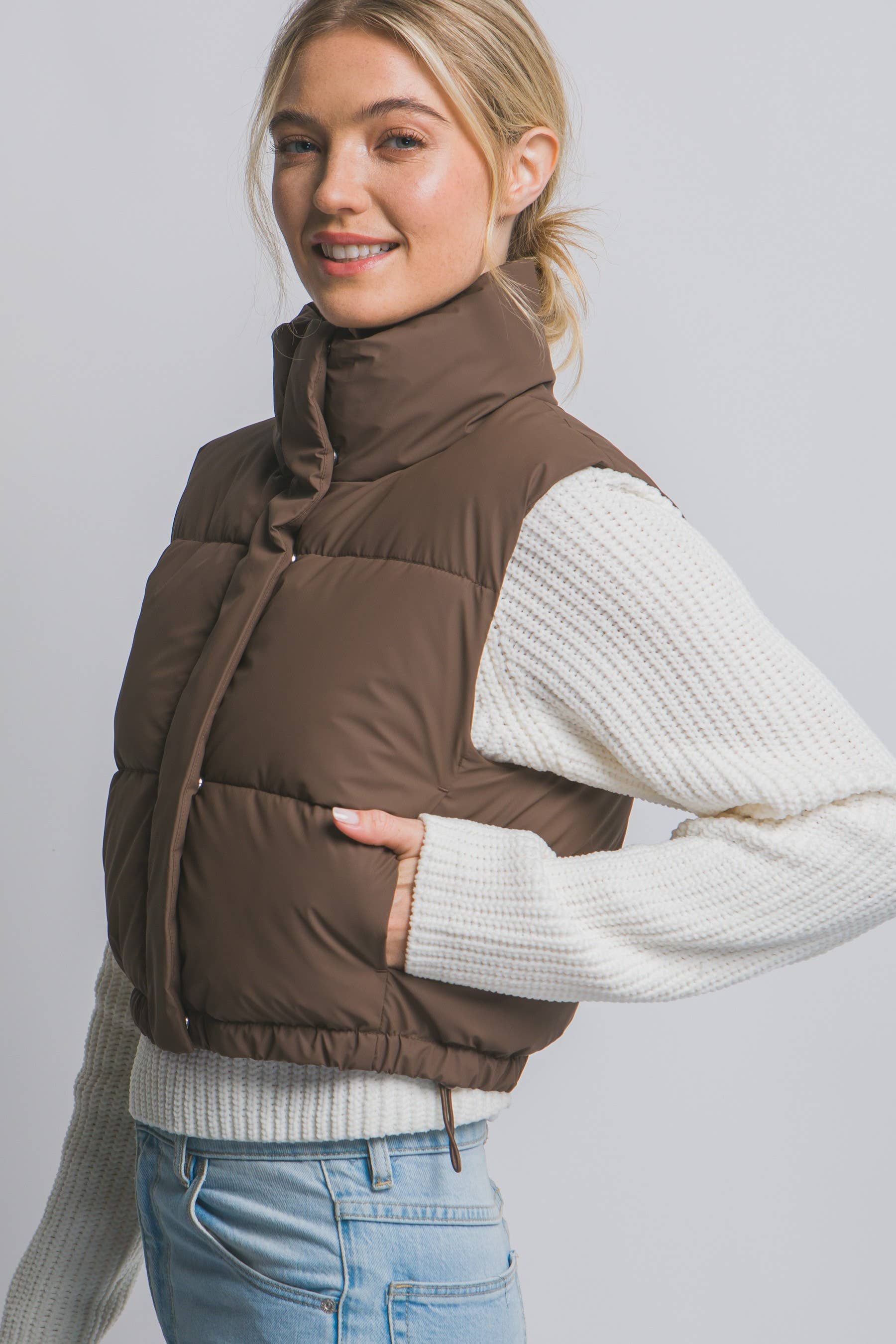 High Neck Cropped Puffer Vest