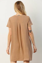 CD1565-AIRFLOW V-NECK SHORT SLEEVE SHIFT DRESS