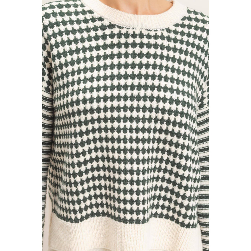 Mixed Pattern Long Sleeve Sweater