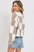 CASUAL SOFT COZY  RELAXED FIT CHECKER KNIT SWEATER