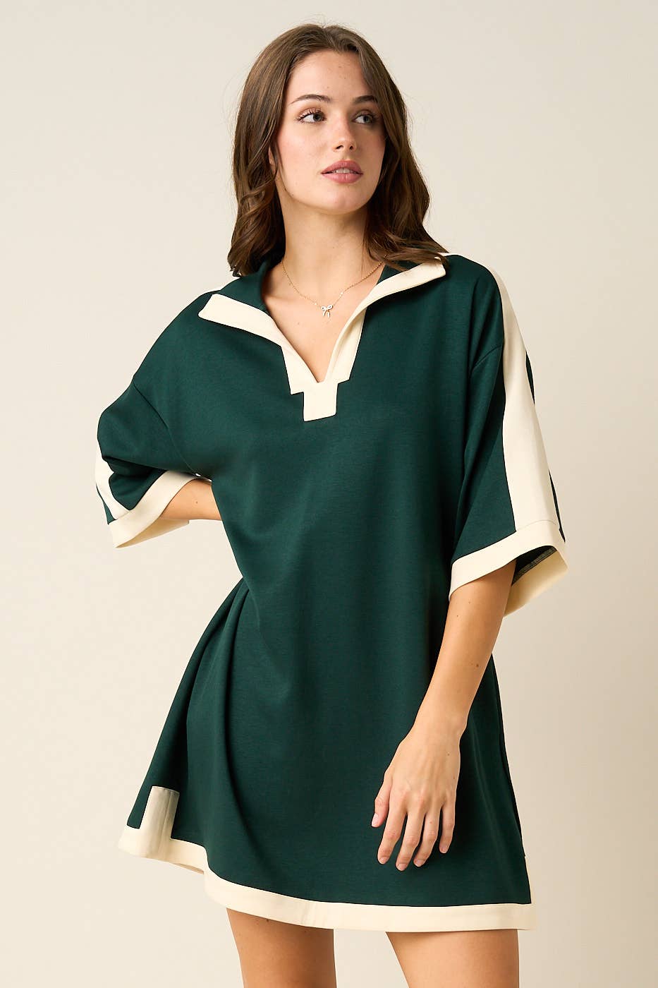 CLOUD KNIT CONTRAST STRIPE POLO MINI SHIRT DRESS