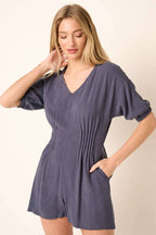 PINTUCK DETAIL V NECK SHORT SLEEVE ROMPER