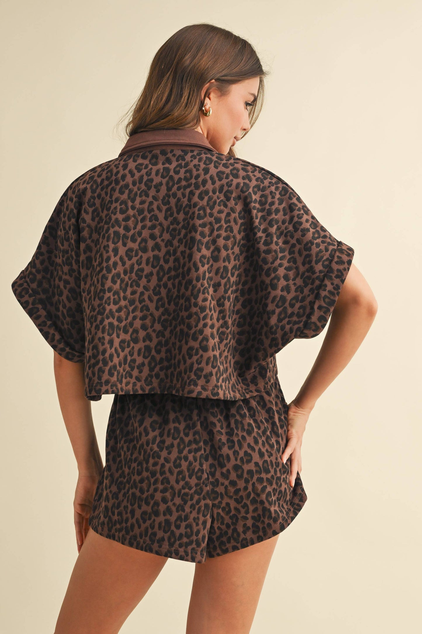 LEOPARD CROPPED SHORT SLEEVE + SHORTS SET
