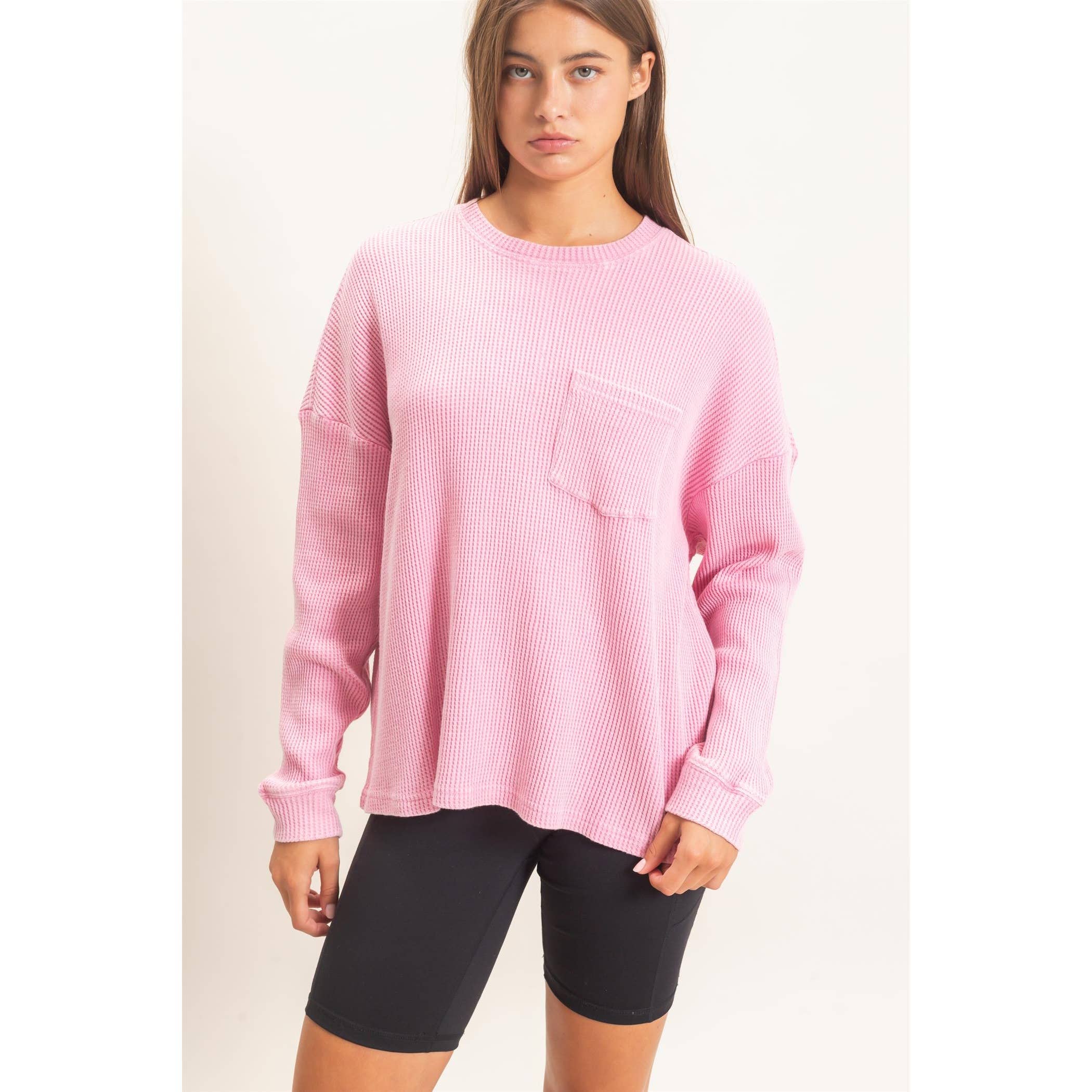 Mineral Wash Waffle Long Sleeve Top