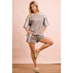 LEOPARD TERRY SIDE DRAWSTRING SHORTS WITH SIDE POCKET