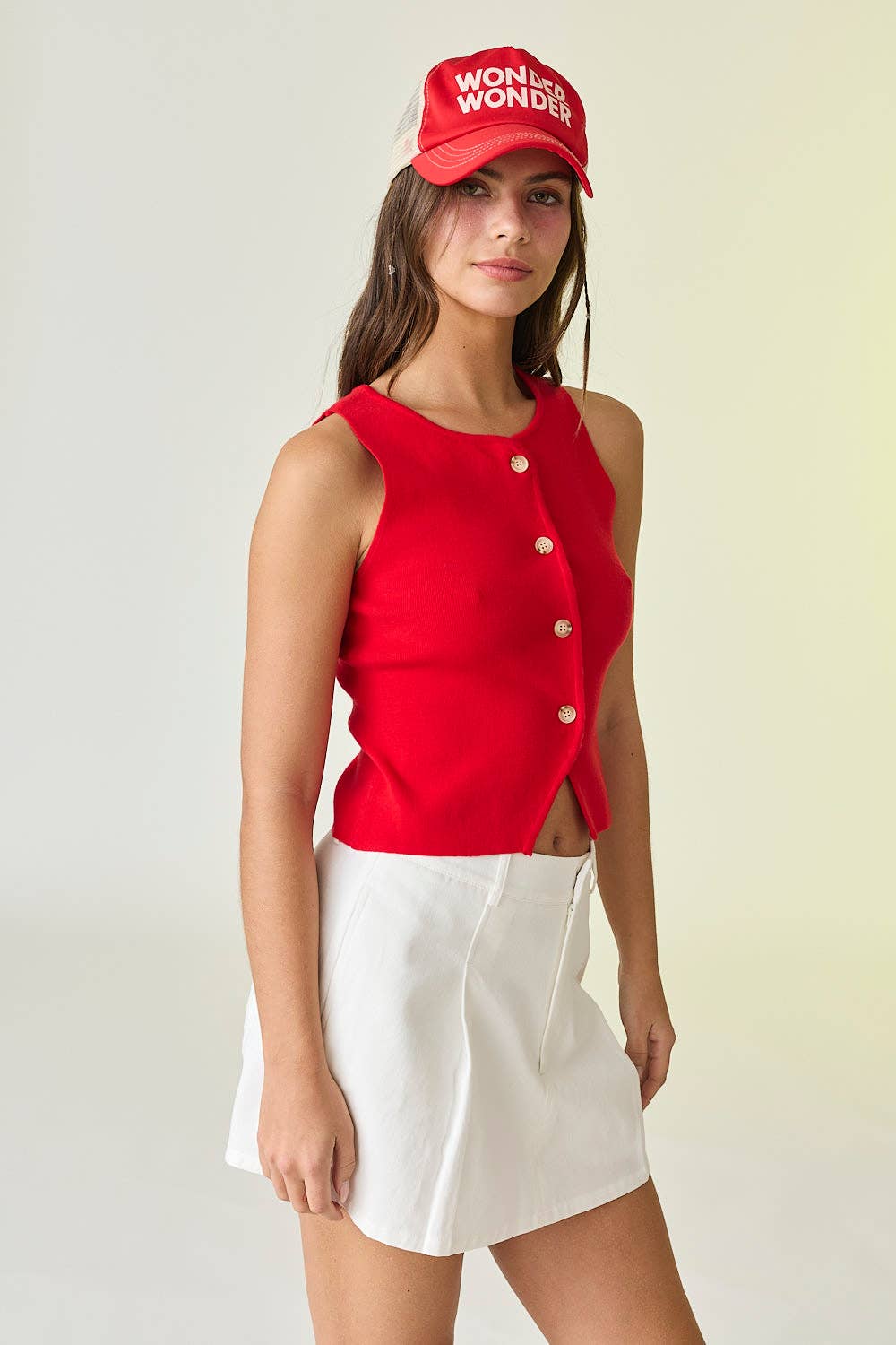 Berry Sleeveless Button Up Top