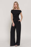 0224 Woven Off Shoulder Top & Pants Set SI-29533