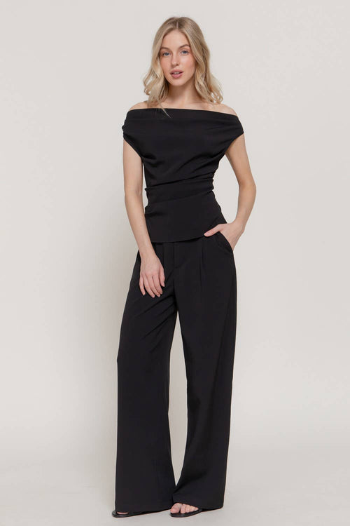 0224 Woven Off Shoulder Top & Pants Set SI-29533