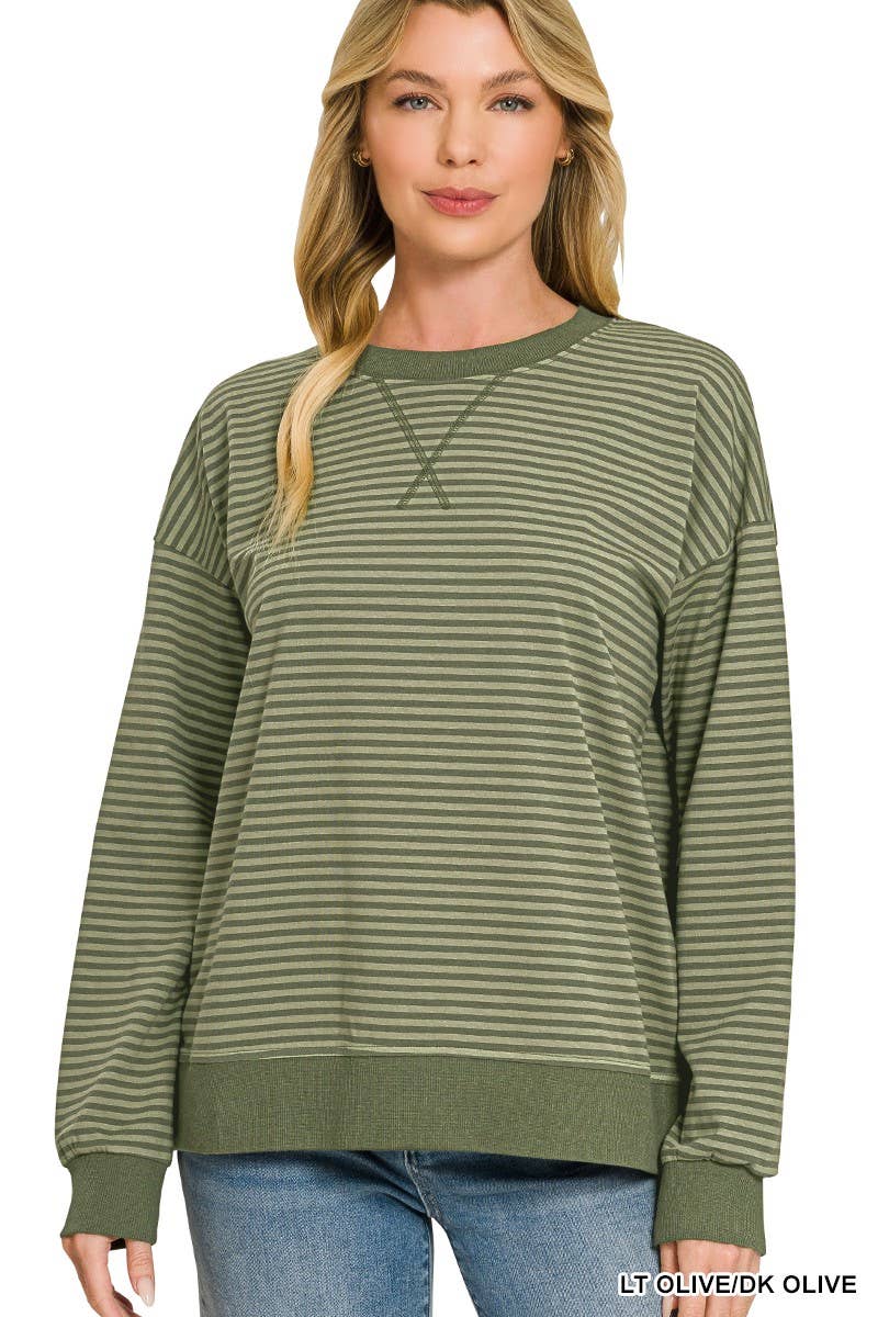 Striped Rib Banded Pullover