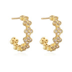 Floral Clover Rhinestone Semi-Hoop Earrings | 40E515