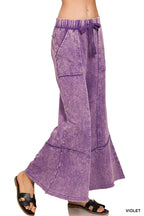 `Acid Washed Flare Hem Pants With Pockets Zenana