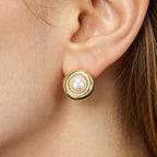 Round Pearl Center Stud Earrings