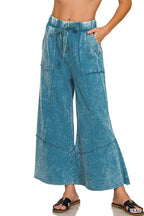 `Acid Washed Flare Hem Pants With Pockets Zenana