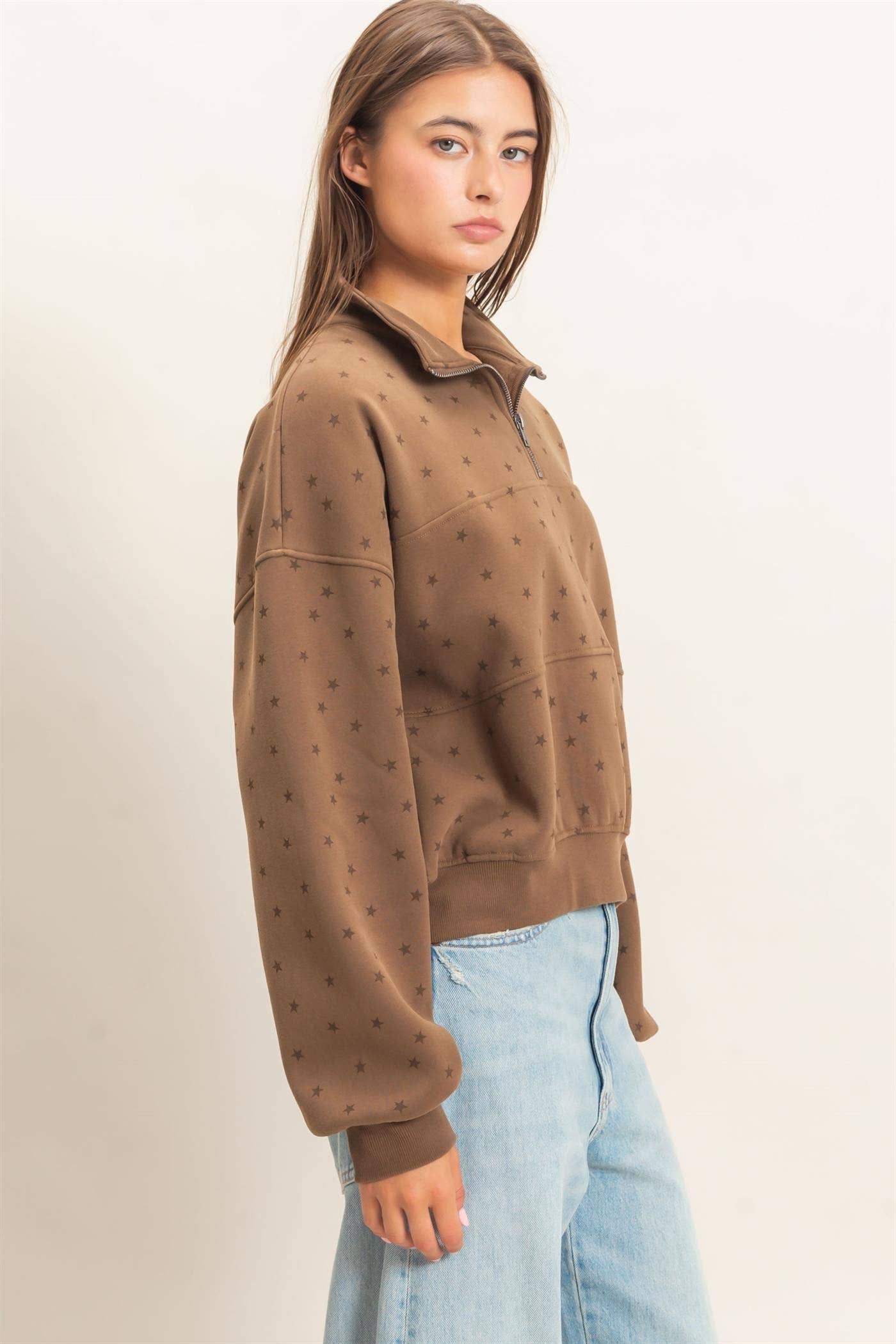 Star Print Half Zip Sweatshirt