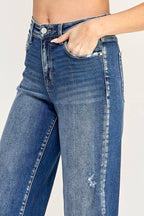 P7091W-DM HIGH RISE SUPER STRETCH WIDE LEG W/ DESTROYED HEM