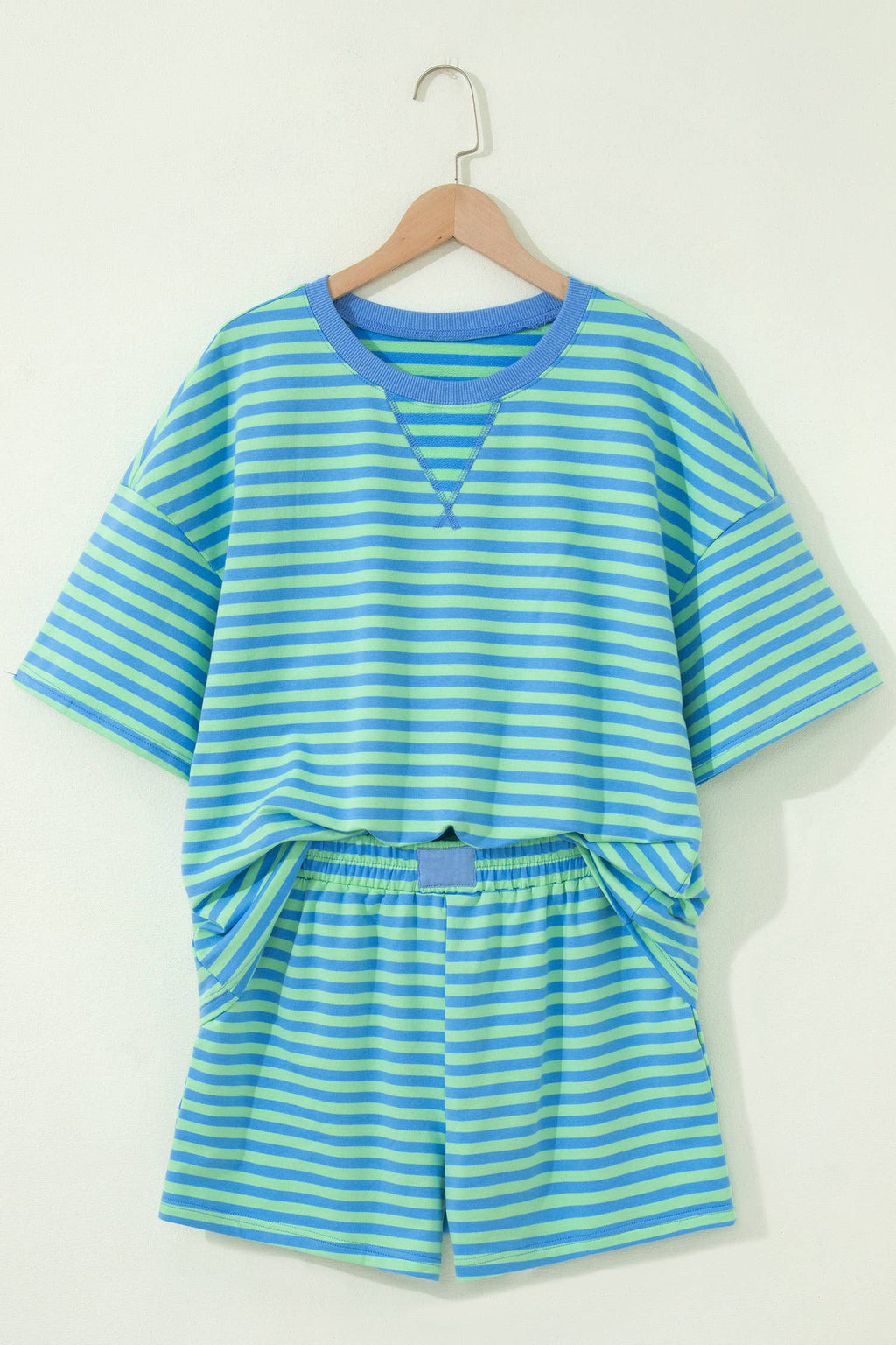66Plus Striped Short Sleeve Top and Shorts Lounge Set (S-4X)