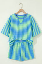 66Plus Striped Short Sleeve Top and Shorts Lounge Set (S-4X)