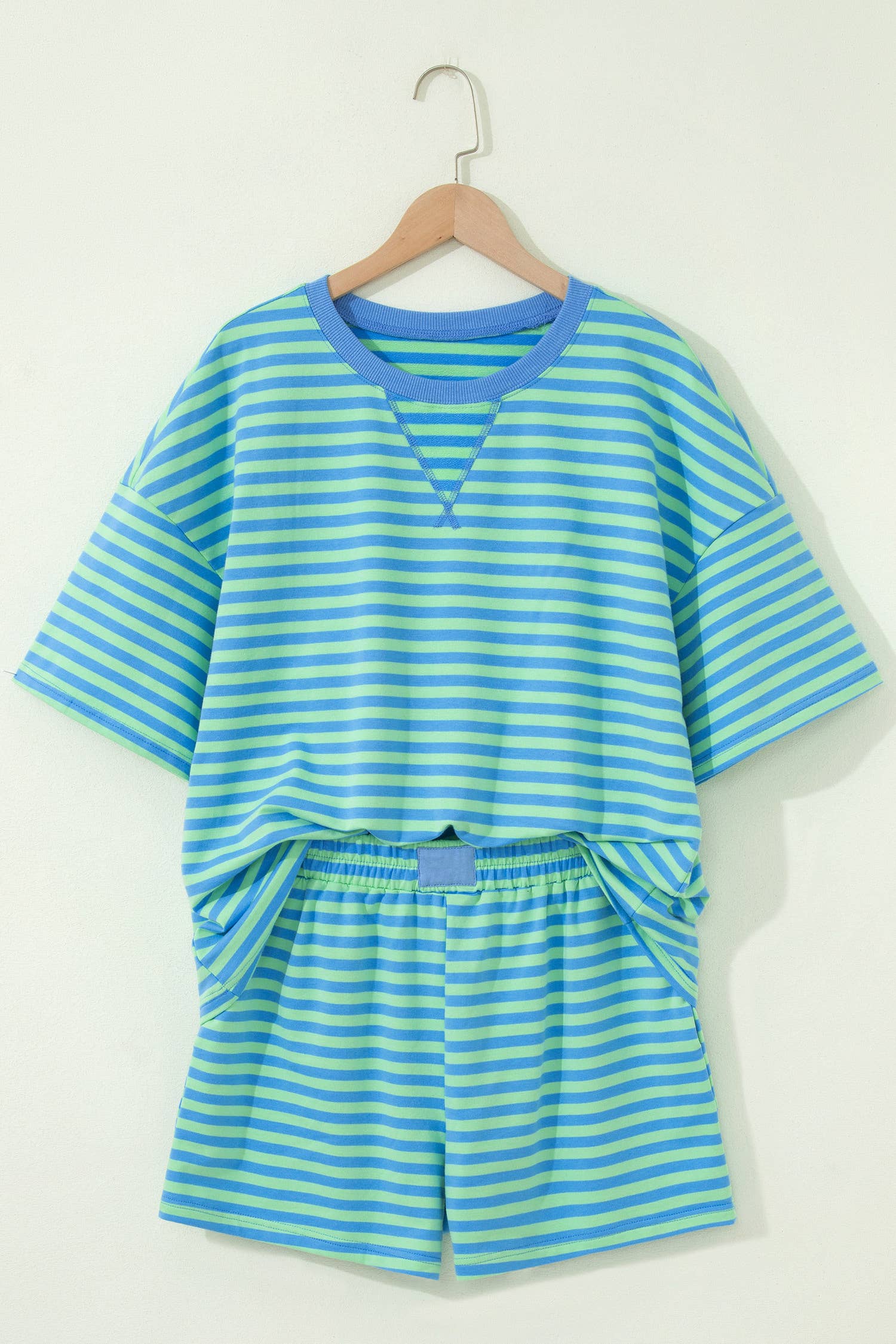 66Plus Striped Short Sleeve Top and Shorts Lounge Set (S-4X)