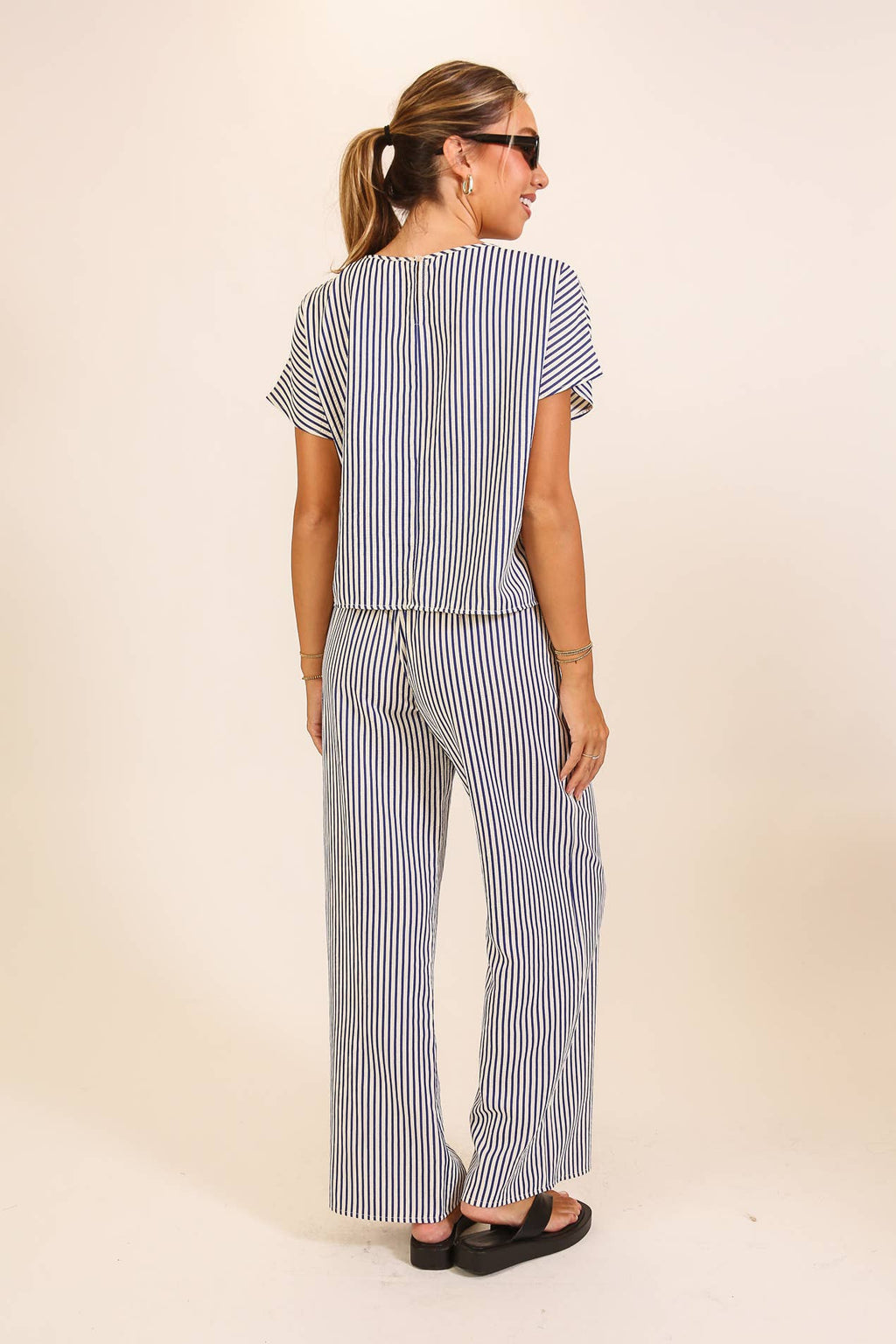 Striped Textured Top & Wide Leg Pant Set