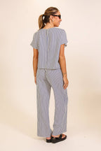 Striped Textured Top & Wide Leg Pant Set