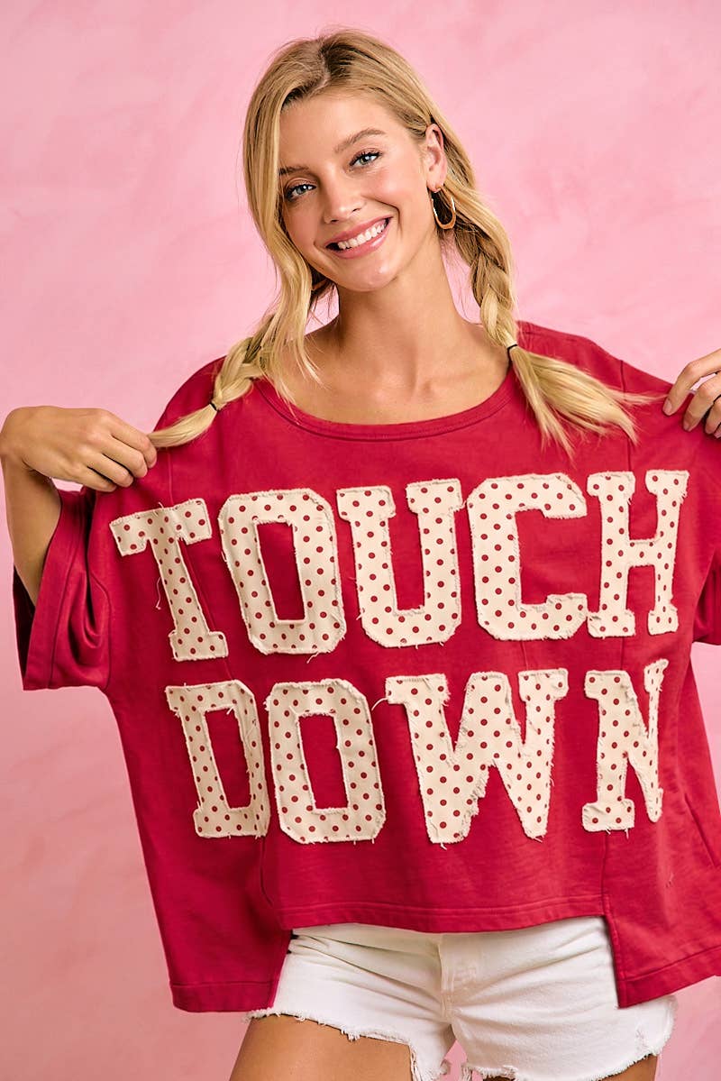 GAMEDAY THEME POLKA DOT PATCHES SHORT SLEEVES TOP
