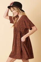 MINI ANIMAL PRINT DOLMAN SLEEVE BABYDOLL DRESS