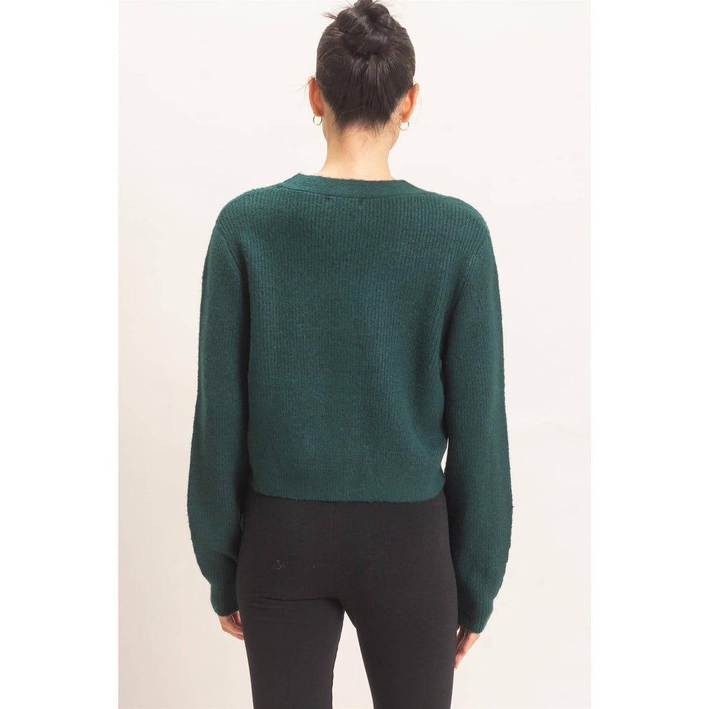 Rhinestone Bow Tie-Front Sweater