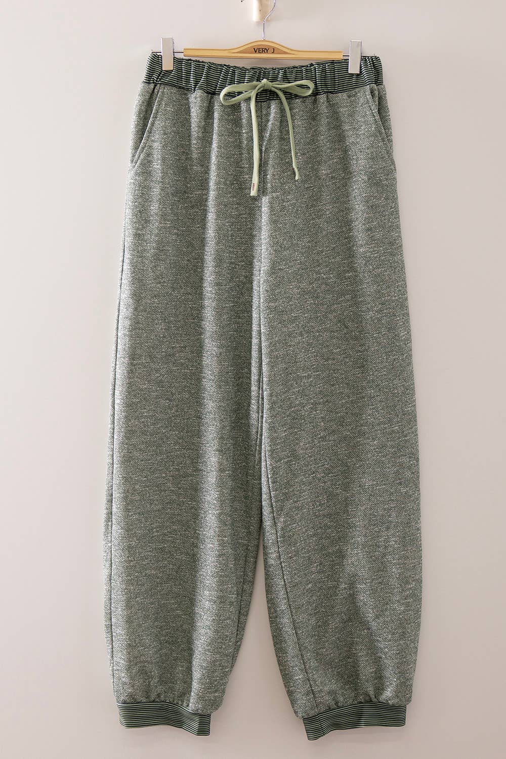 NT12845SET-Contrast Rib Trim Heathered Knit Lounge Set