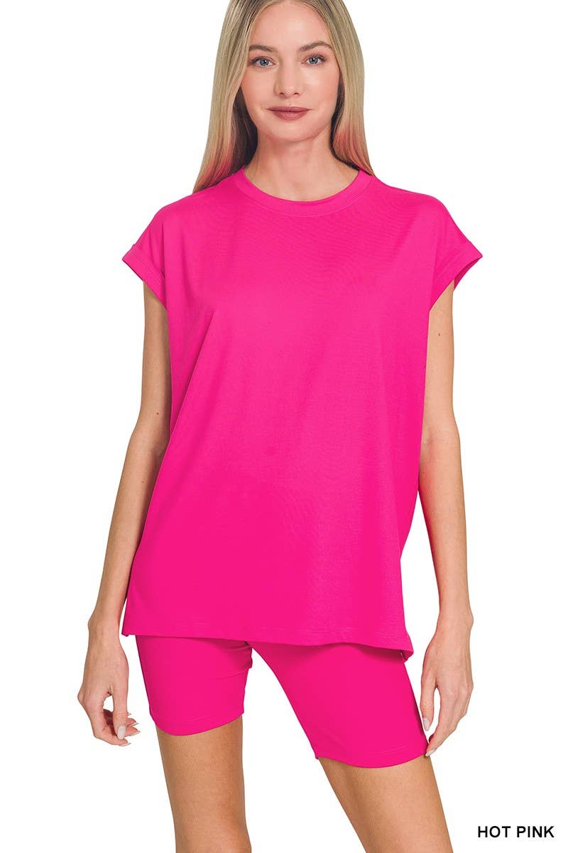 Brushed Dty Microfiber Top And Biker Shorts