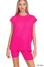 Brushed Dty Microfiber Top And Biker Shorts