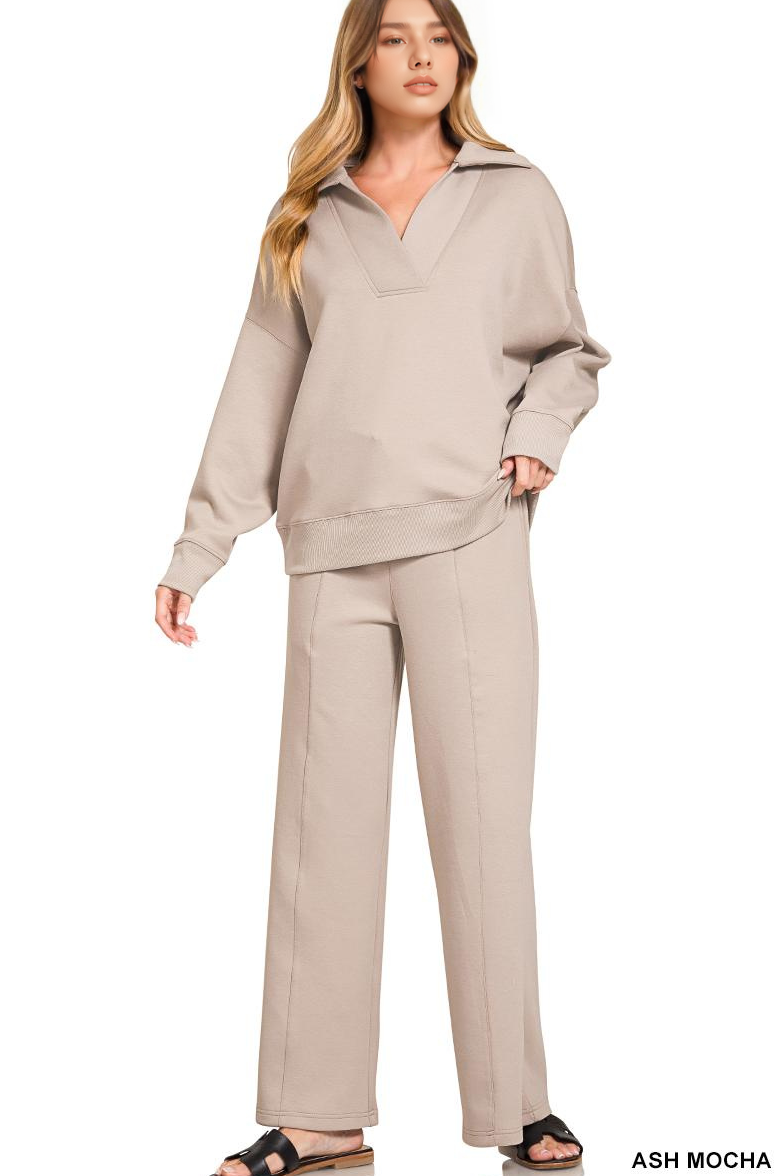 .0909 Scuba Collared Pullover & Pants 2PC Set SI-28755