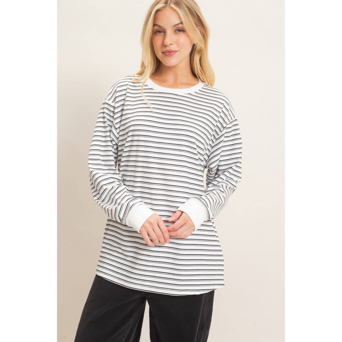 Striped Long Sleeve Crew Neck Top