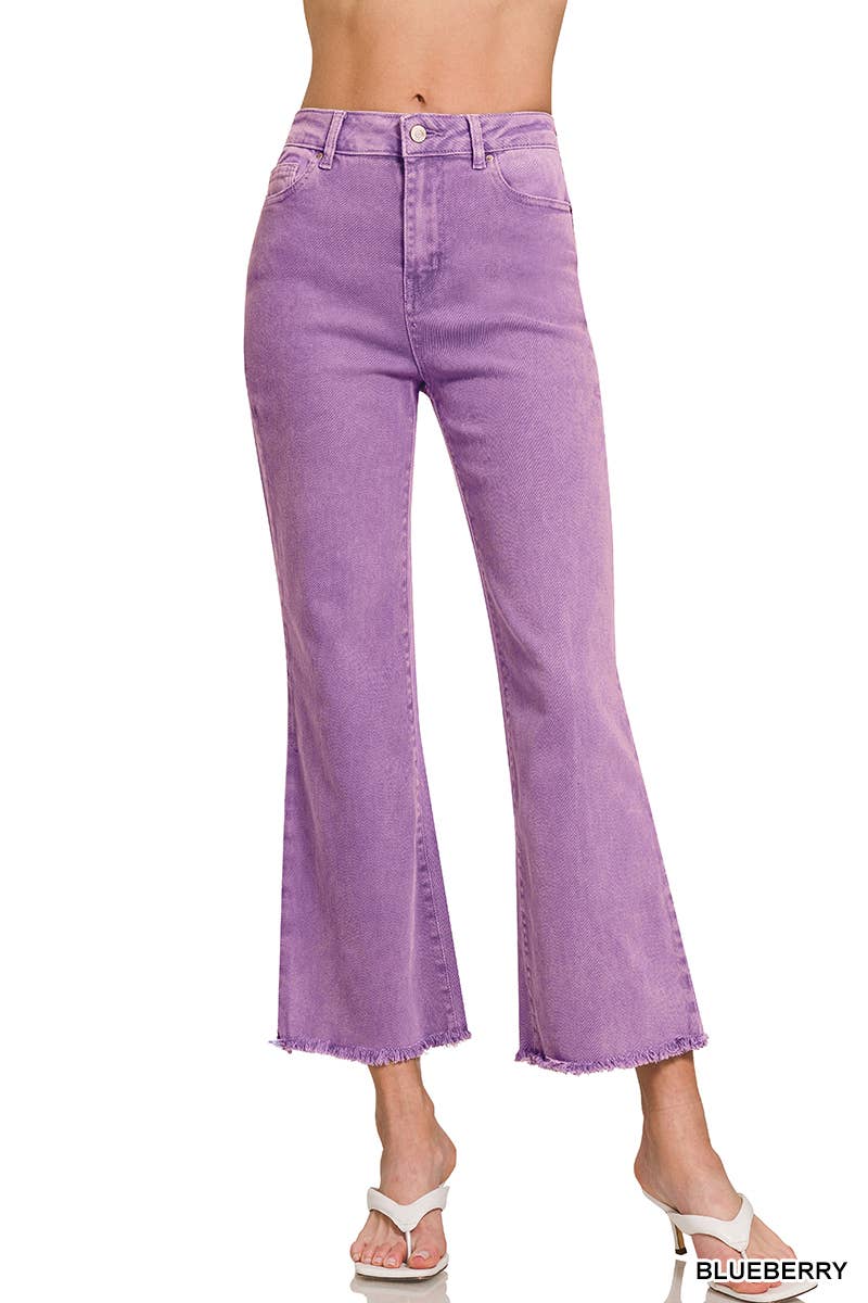 Acid Wash High Waist Frayed Hem Bootcut Pants