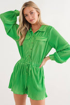 61136R - Accordion Pleated Collared Romper