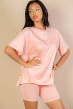 Loose Fit Top Oversize Shirts And Bike Shorts Set