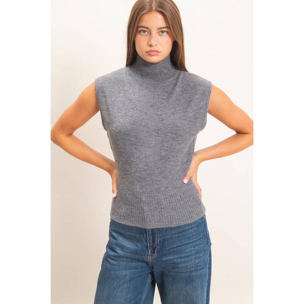 Sleeveless High Neck Knit Top