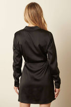 SATIN PLEAT DETAIL SHIRT DRESS