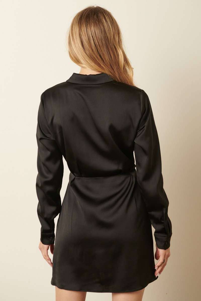 SATIN PLEAT DETAIL SHIRT DRESS
